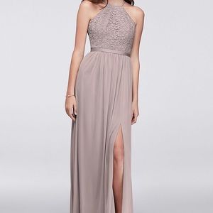 David’s Bridal Cameo Lace Halter Top Dress